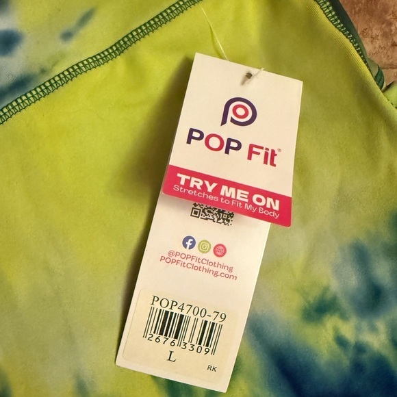 POP Fit Green Blue Tie Dye Flare Boho Leggings L (Fits M) Festival Pants NEW - Picture 2 of 5